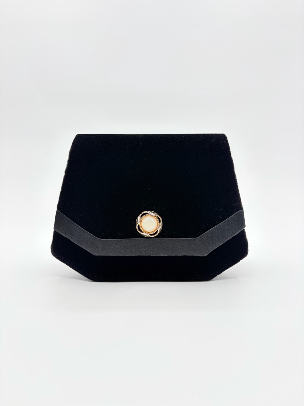 Black Velvet Evening Clutch Purse Gold Pearl Accent Wristlet Formal Bag